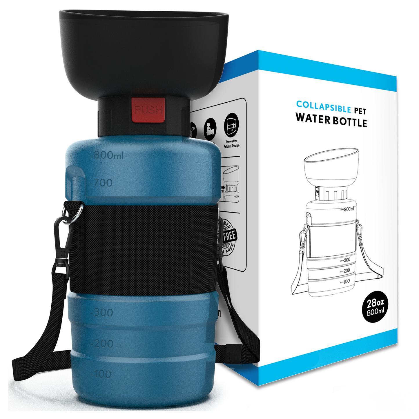 28oz Portable Dog Water Bottle Dispenser-3Gen-Navy
