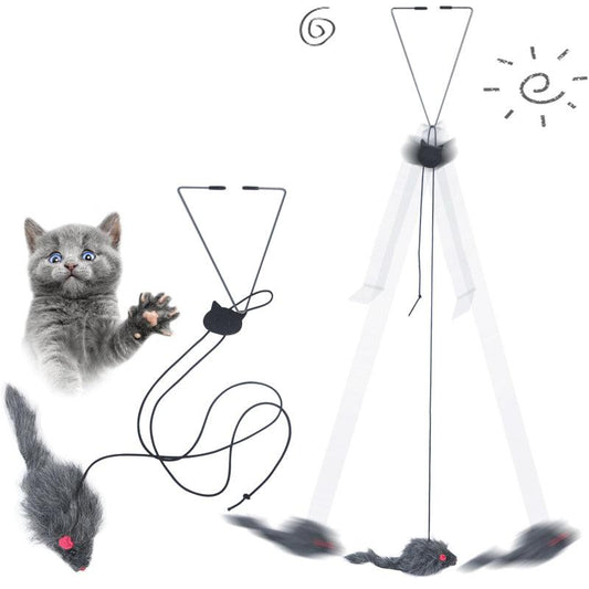 Telescopic Hanging Cat Toy With Mouse Shape-0