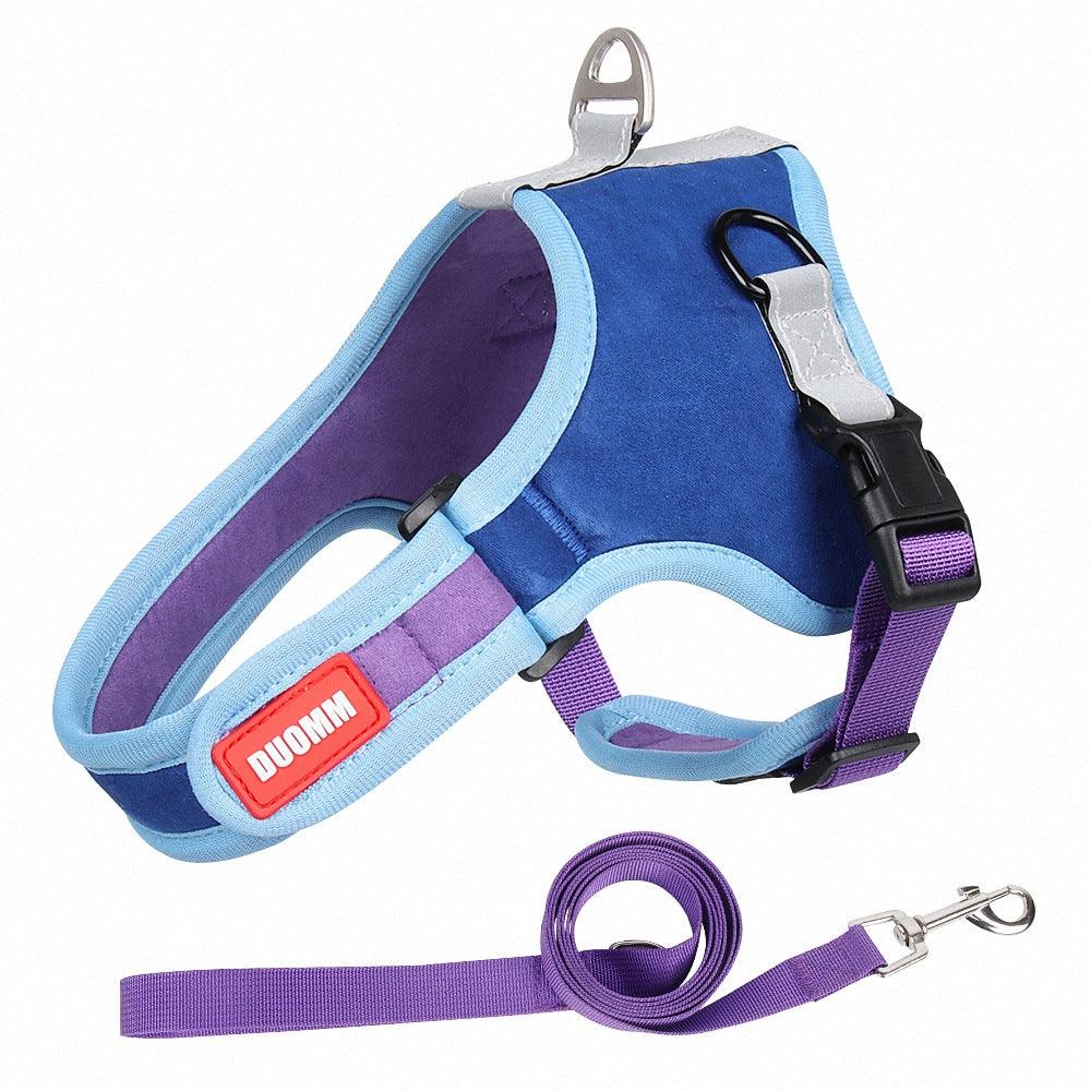 Luxury Suede Dog Harness Set: Stylish Leash And Adjustable Chest Strap For Pet Comfort