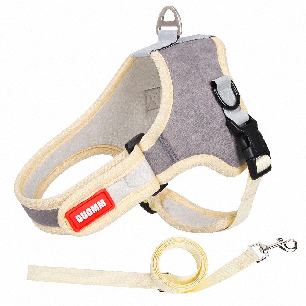 Luxury Suede Dog Harness Set: Stylish Leash And Adjustable Chest Strap For Pet Comfort