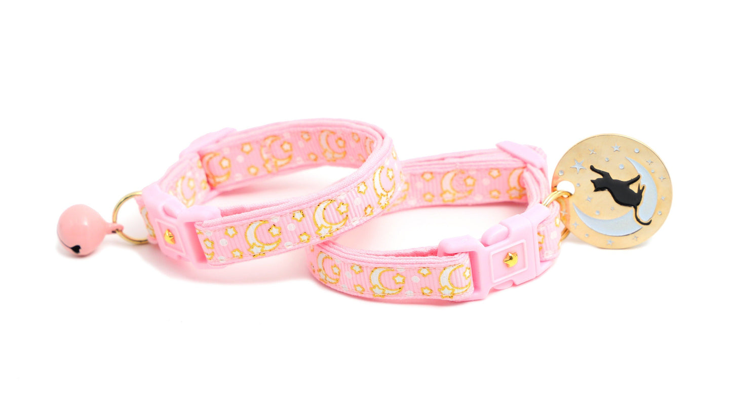 Gold Moons and Stars on Powder Pink Cat Collar-2