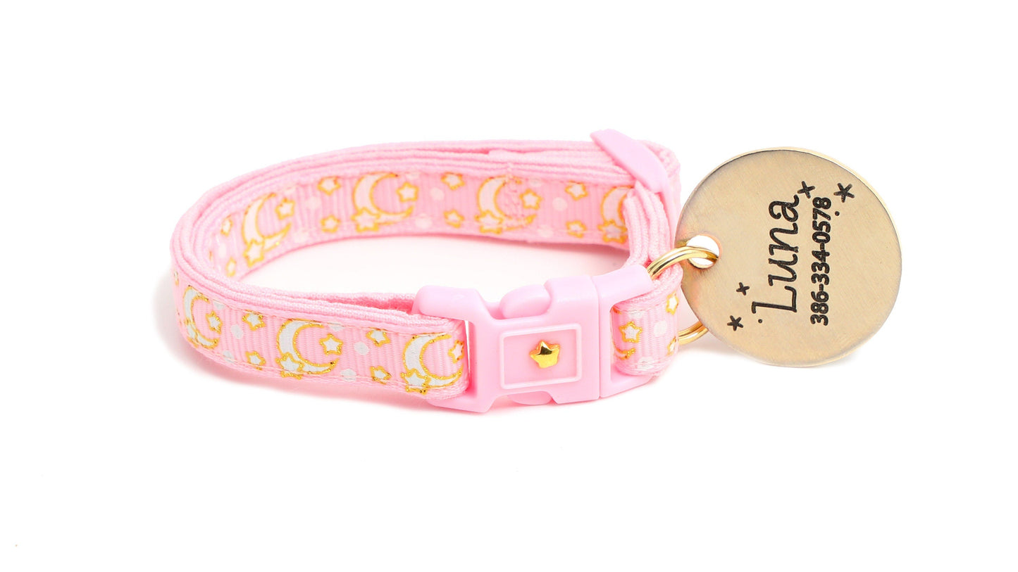 Gold Moons and Stars on Powder Pink Cat Collar-6