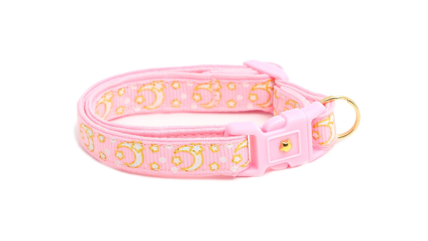 Gold Moons and Stars on Powder Pink Cat Collar-8