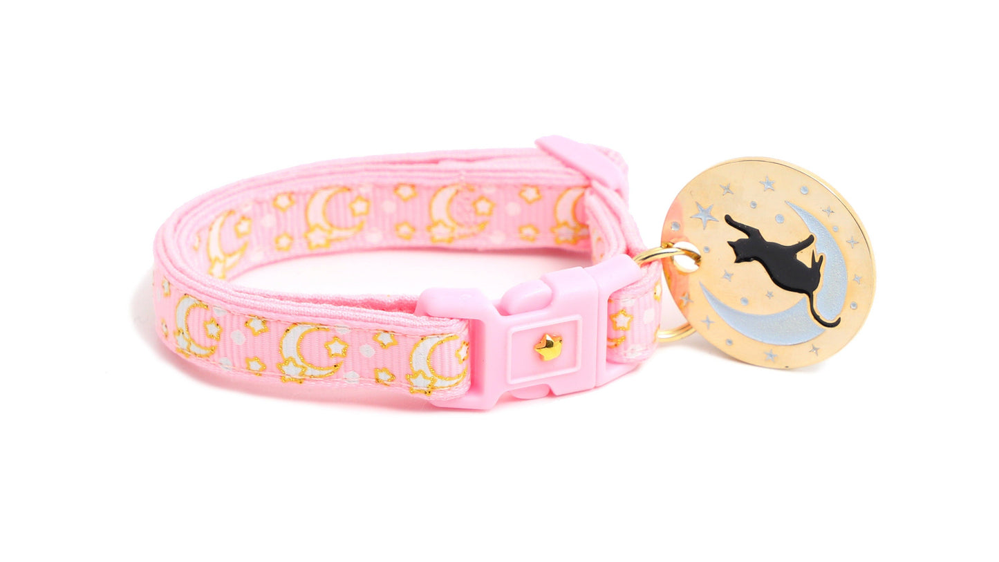 Gold Moons and Stars on Powder Pink Cat Collar-1