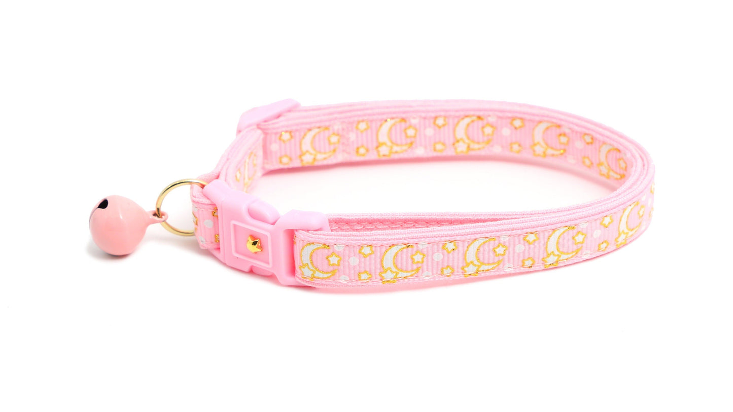 Gold Moons and Stars on Powder Pink Cat Collar-3