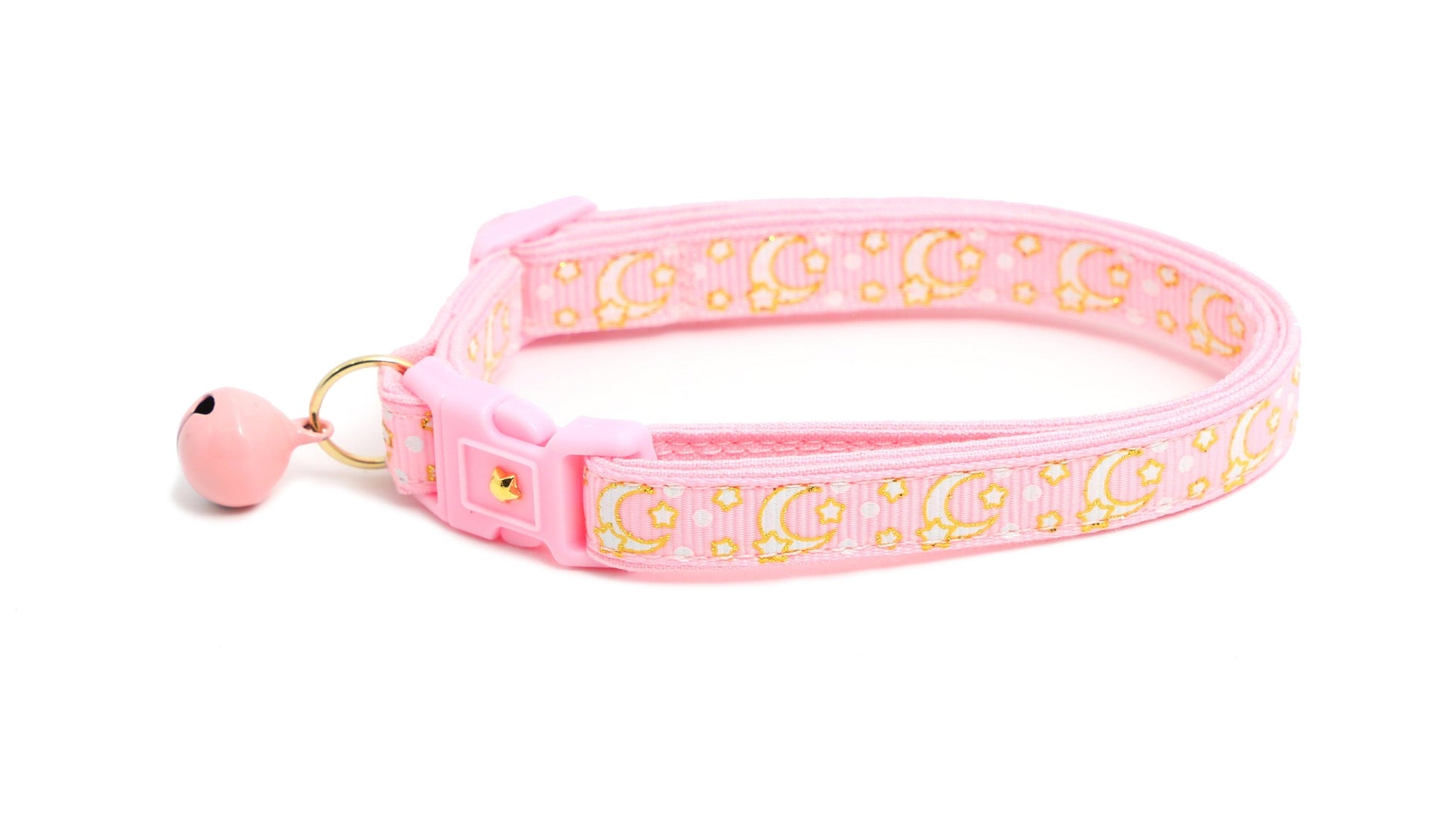 Gold Moons and Stars on Powder Pink Cat Collar-3