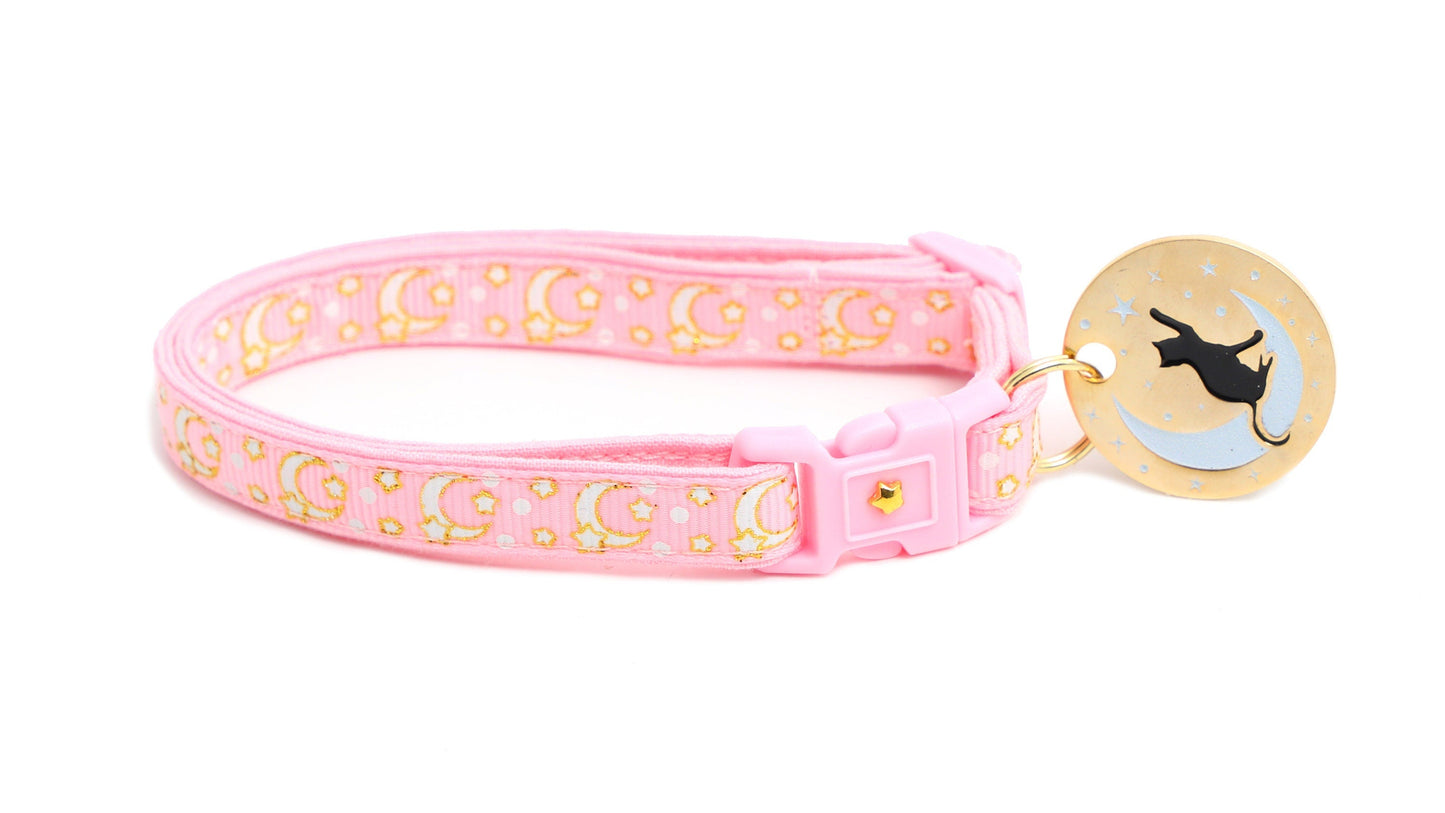 Gold Moons and Stars on Powder Pink Cat Collar-4