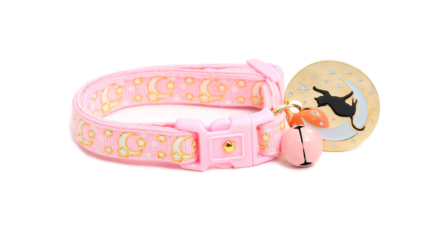 Gold Moons and Stars on Powder Pink Cat Collar-5
