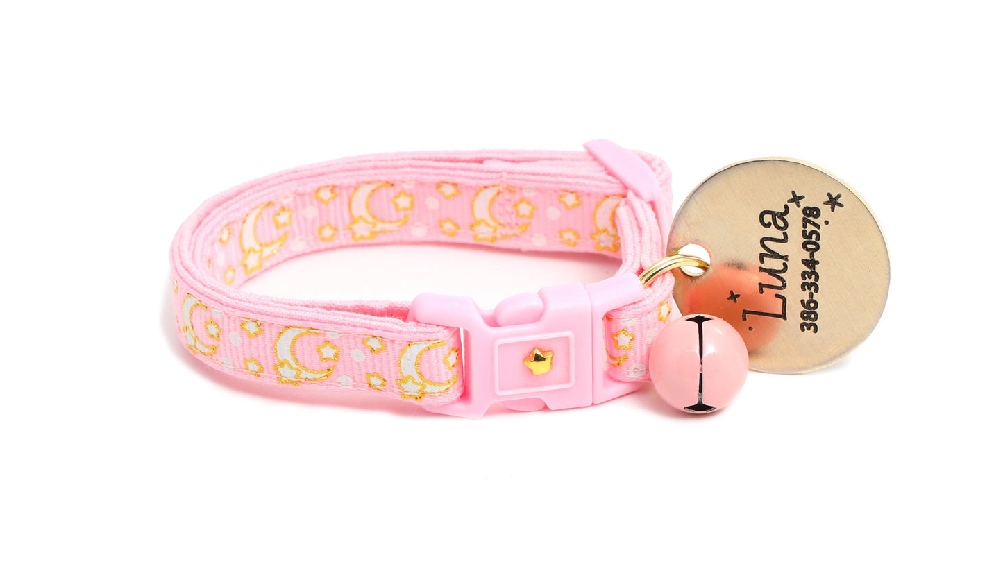 Gold Moons and Stars on Powder Pink Cat Collar-7